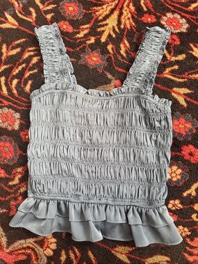 Smocked Ruffle Hem Tank Top - Aqua